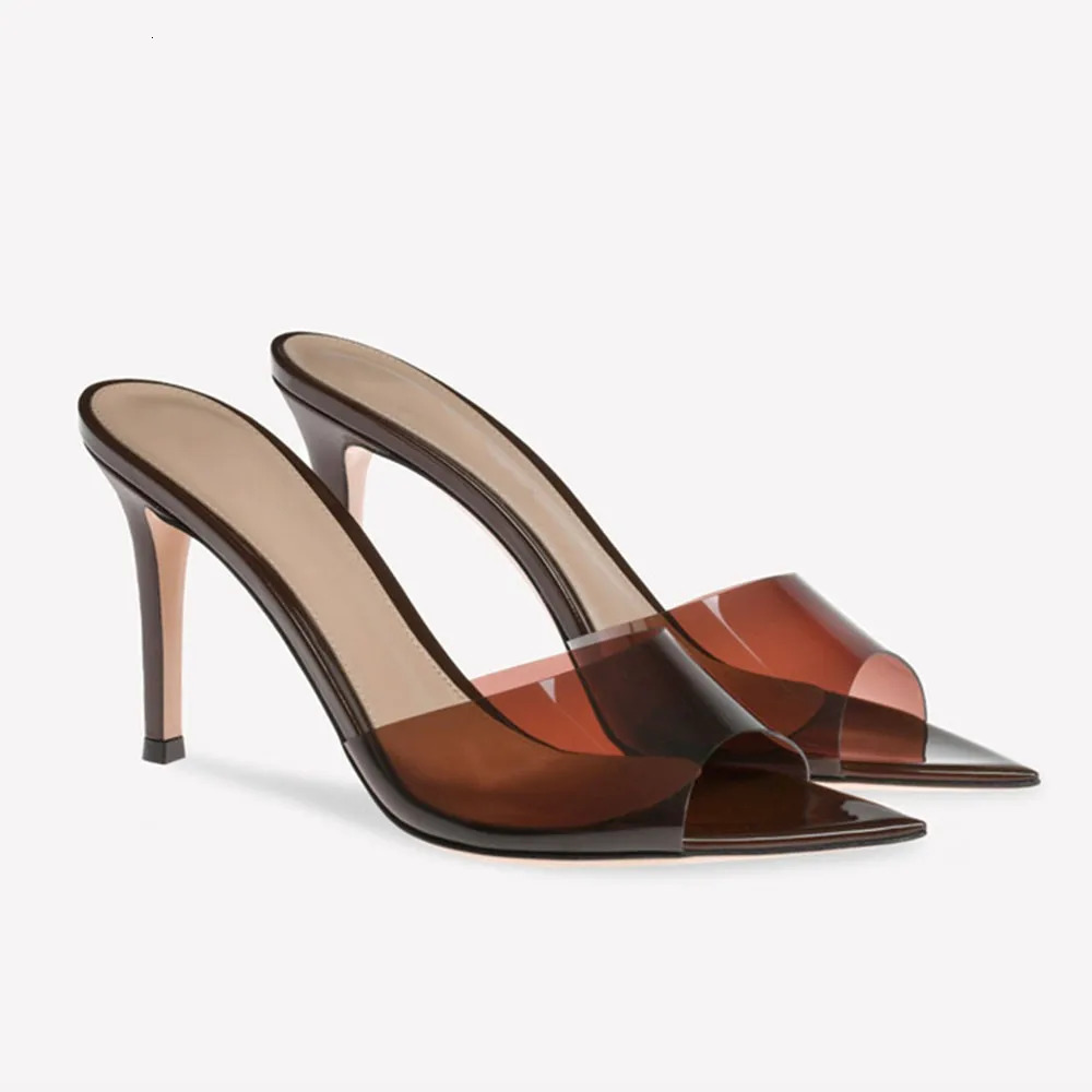2026 Peep Toe Sexy Summer Womens Mules Pump Sandals Elegant Chic Super Thin High Heels Office Lady Party Shoes Slipper Sandals 260305