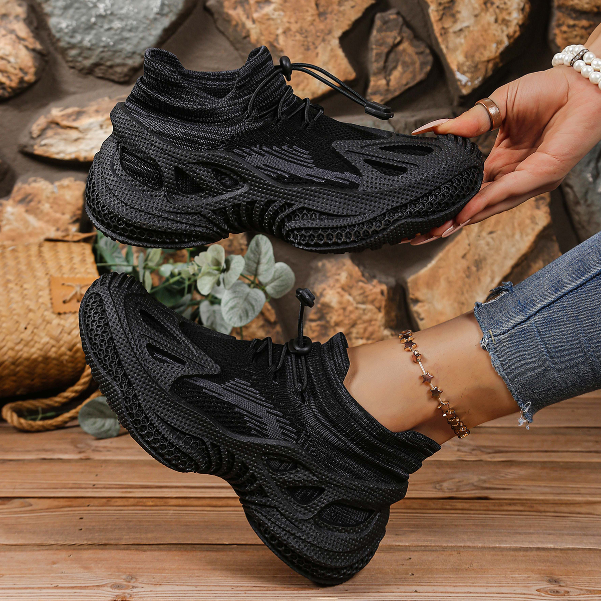 Women's Designer Shoes New Breathable Mesh Sports Shoes Trendy One Foot Casual Thick Soled Sports Shoes Sport oes Breathable Me Slip-On Low-Top C
