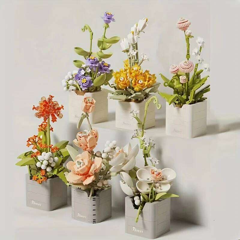 Creative assembling bouquets of eternal flowers building block ornaments give holiday gifts to relatives and friends Z260306