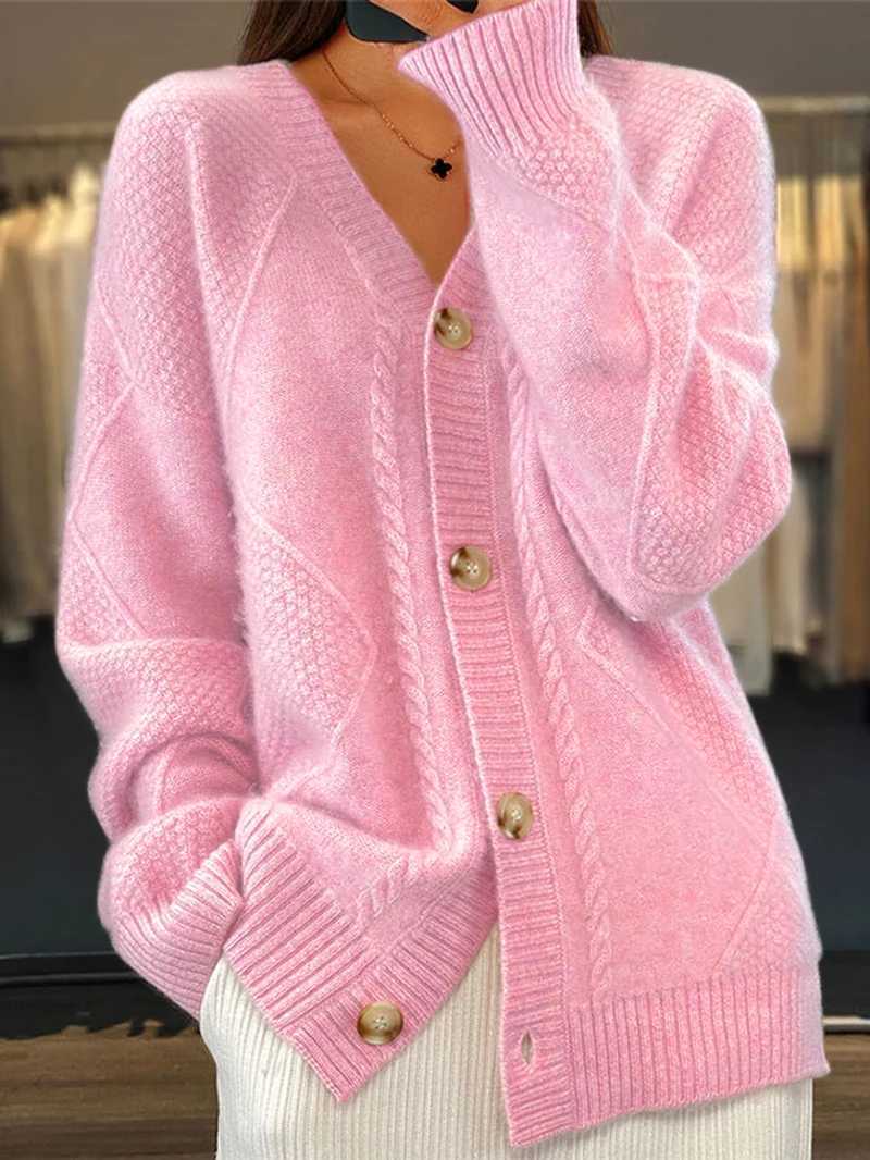 plus Size Pink Single-Button Open Cardigan Sweater for Spring Autumn Suitable Comfortable Soft Colorful Knitwear M260306