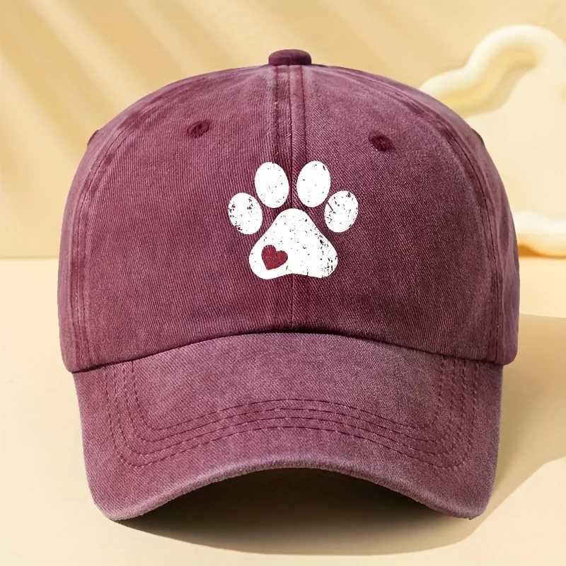 Dog paw print retro baseball cap mens and womens duckbill cap outdoor party camping trip sun hat truck driver S260306