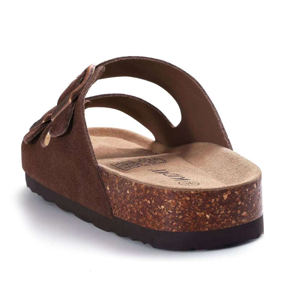 Litfun Summer Classic Women's Cork Sandals With Arch Support Cow Suede Comfortable Slides Anti-slip Unisex Adjustable Slippers