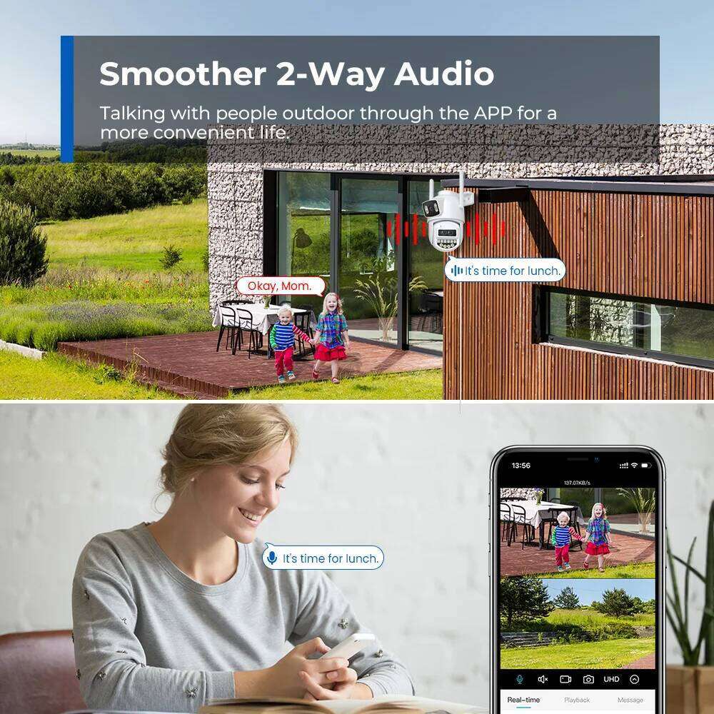 BESDER 6K 12MP Wifi PTZ Dual Screen 8X Digital Zoom AI Auto Tracking Outdoor 8MP CCTV IP Camera Security Protection iCSee 26W0306