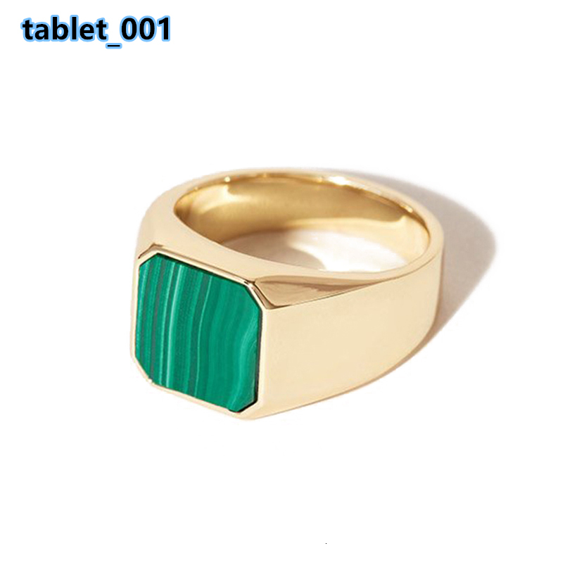 Gemnel Men New Gold Jewelry 925 Sterling Silver Malachite Signet Rings