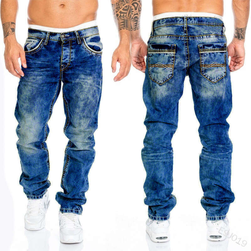 Cross-Border Source European and American New Trendy Fashion Casual Open Stitch Long Straight Men's Pants Hip-Hop Jeans