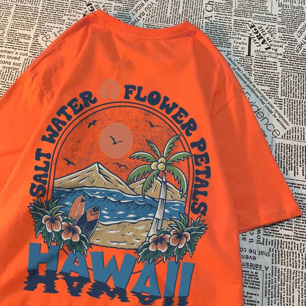 Salt Water Flower Petals Hawaii Tshirts Men Women Sweat T Shirts Casual Cotton Tee Clothes Hip Hop Oversize Tops Couple 26H0306