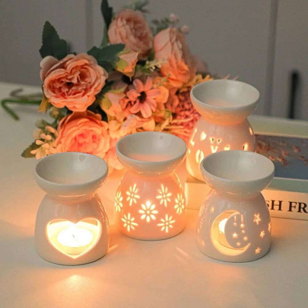 Ceramic Handicrafts Holders Hollow Patterns Essential Oil Burners Candle Incense Lamps Home Living Room Decoration XJ260305