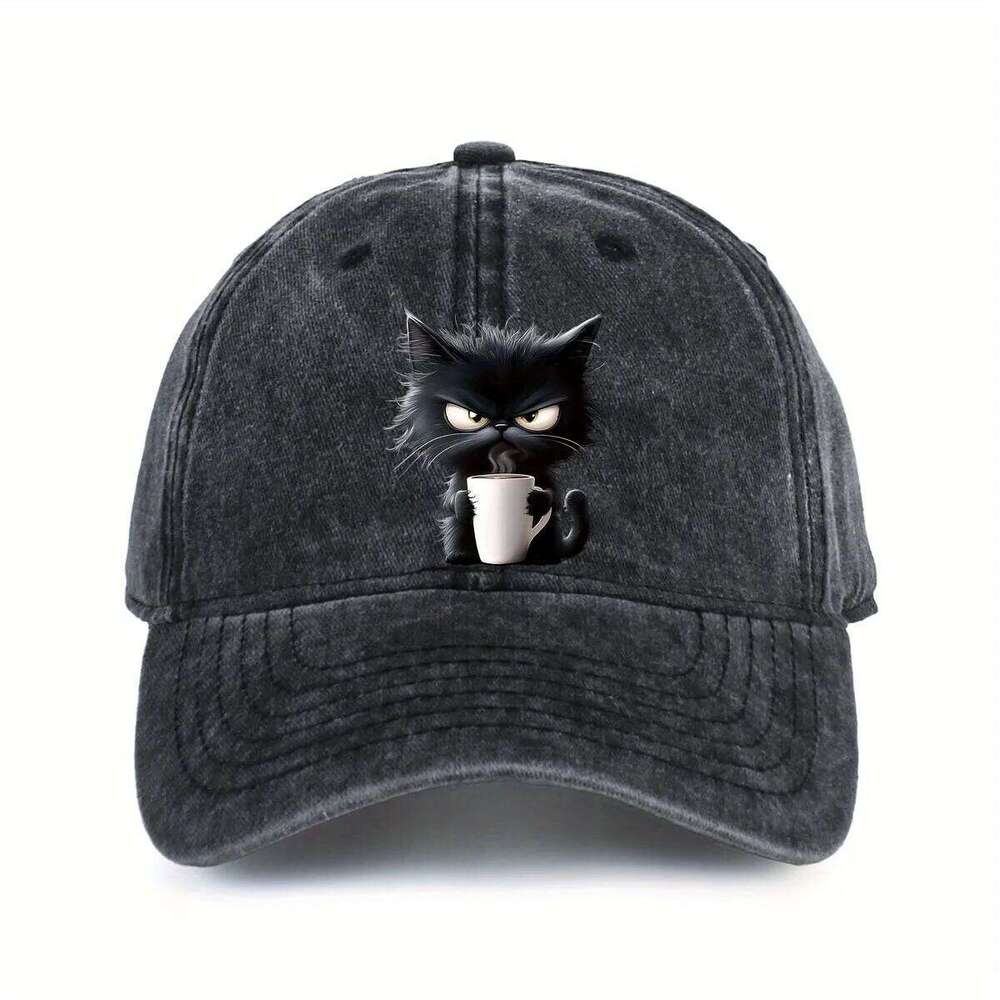 Coffee Cat Printed Baseball Hat Fashionable Men's and Women's Decoration Outdoor Sunscreen Travel Y260304