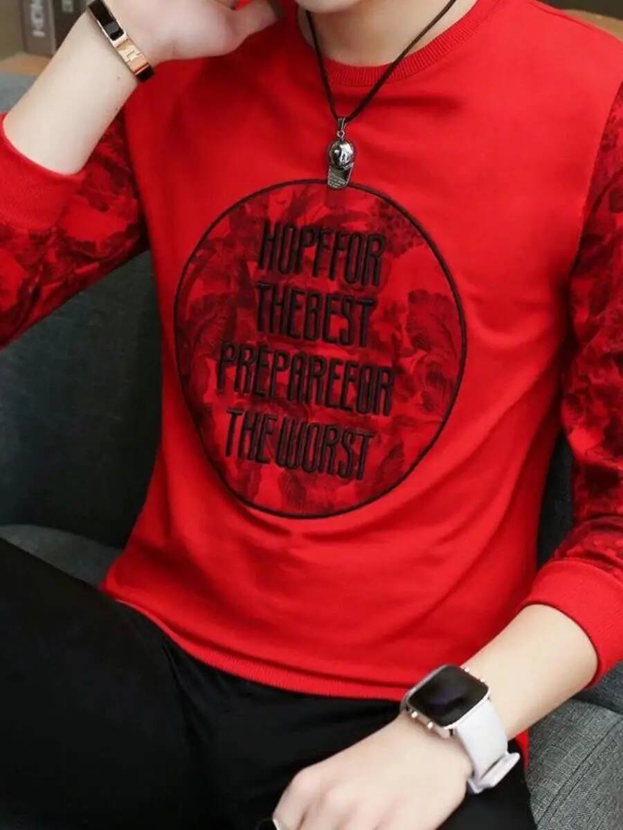 Spring Autumn Men's Hoodie Long Sve Base Layer Trendy Top Youth Casual Fit round Ne T-irt Comfortable Breathable