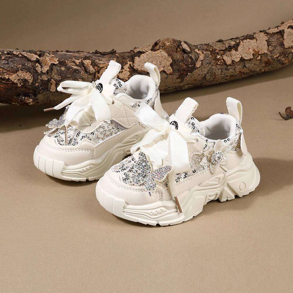 Children New Spring Toddler Girls Sport Shoes Bling Soft Sole Breathable Outdoor Tennis Fashion Kids Sneakers 26Y0304