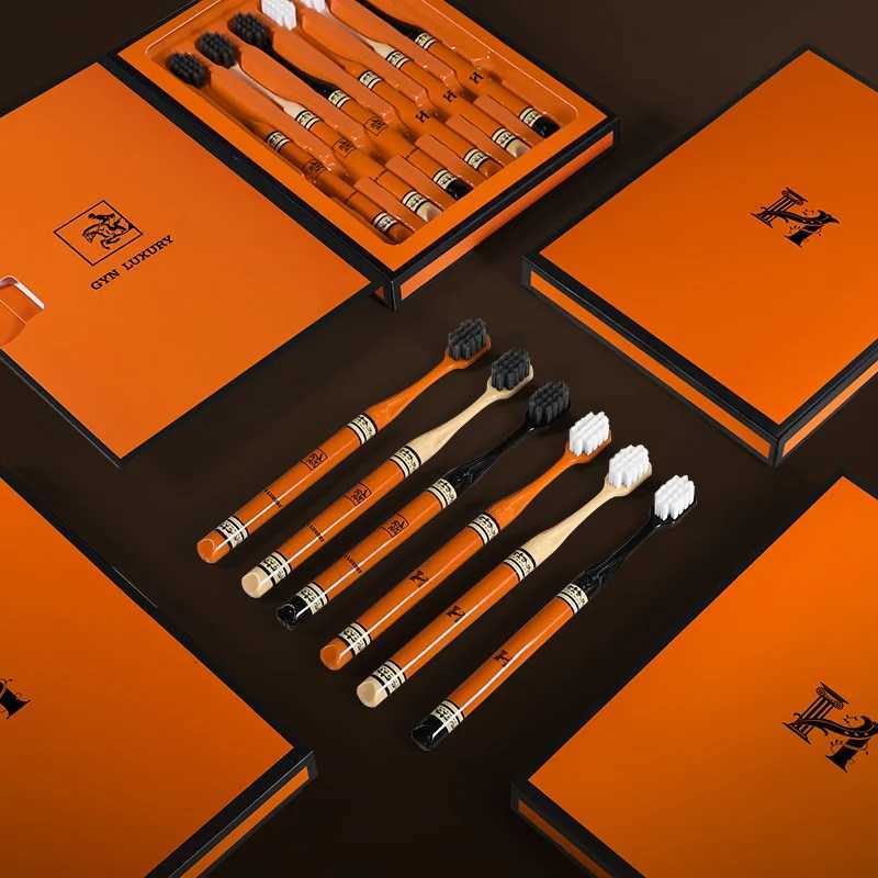 This pack of 6 high-end orange small-head toothbrushes for adults is designed for efficient and comfortable household use.T260306