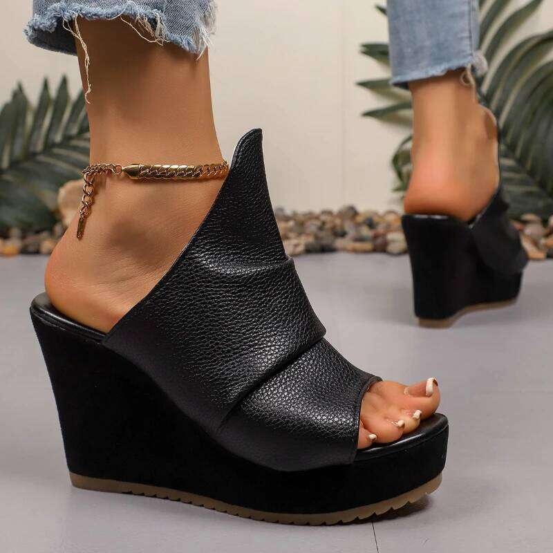 2025 Summer New Women's Fashionable and Comfortable Wedge Open toed Casual Solid Color Sandals