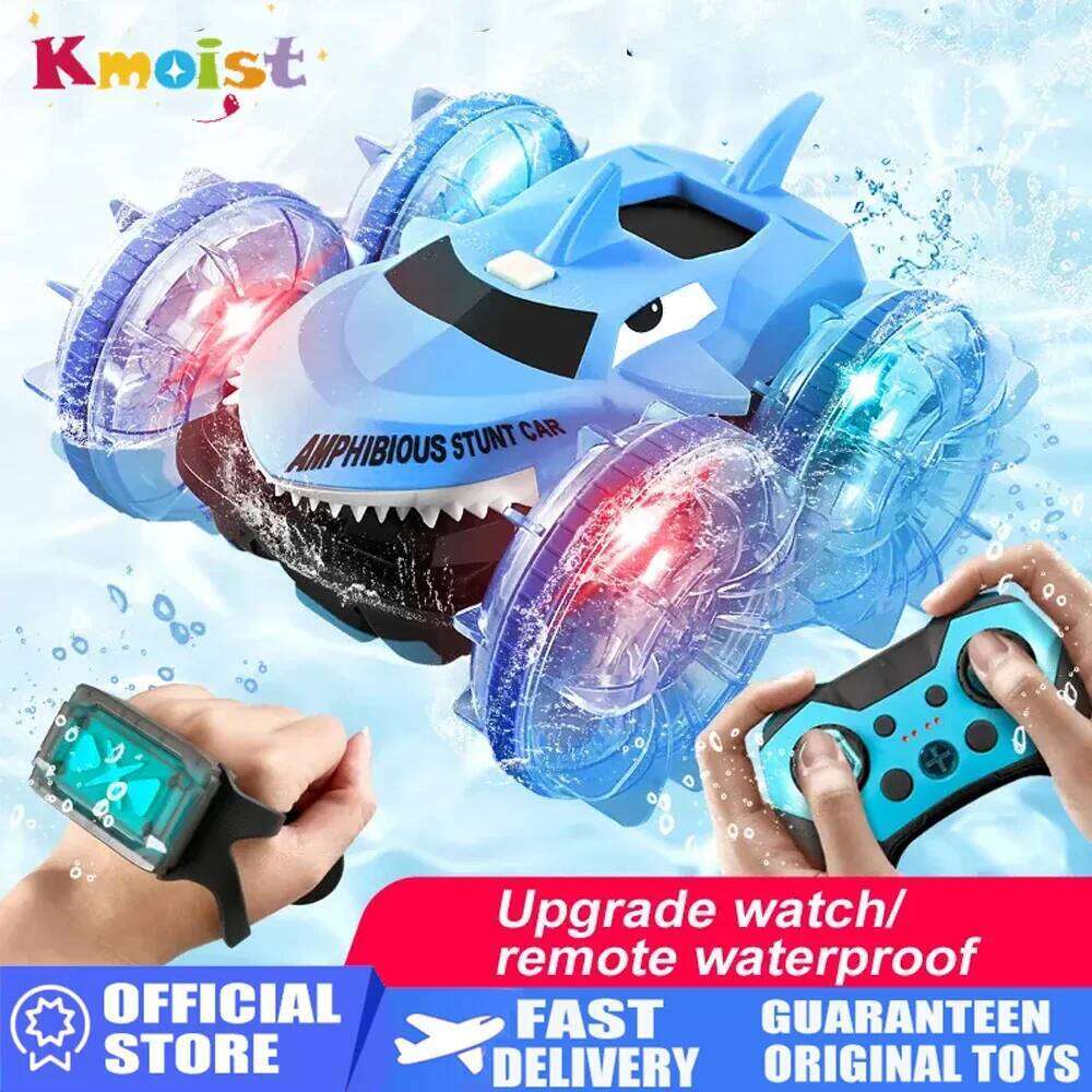 Rc Car Vehicle Gesture Sensing Double-Sided Stunt Shark Amphibious Remote Control Cars with Light Toys for Boys Gifts C260305
