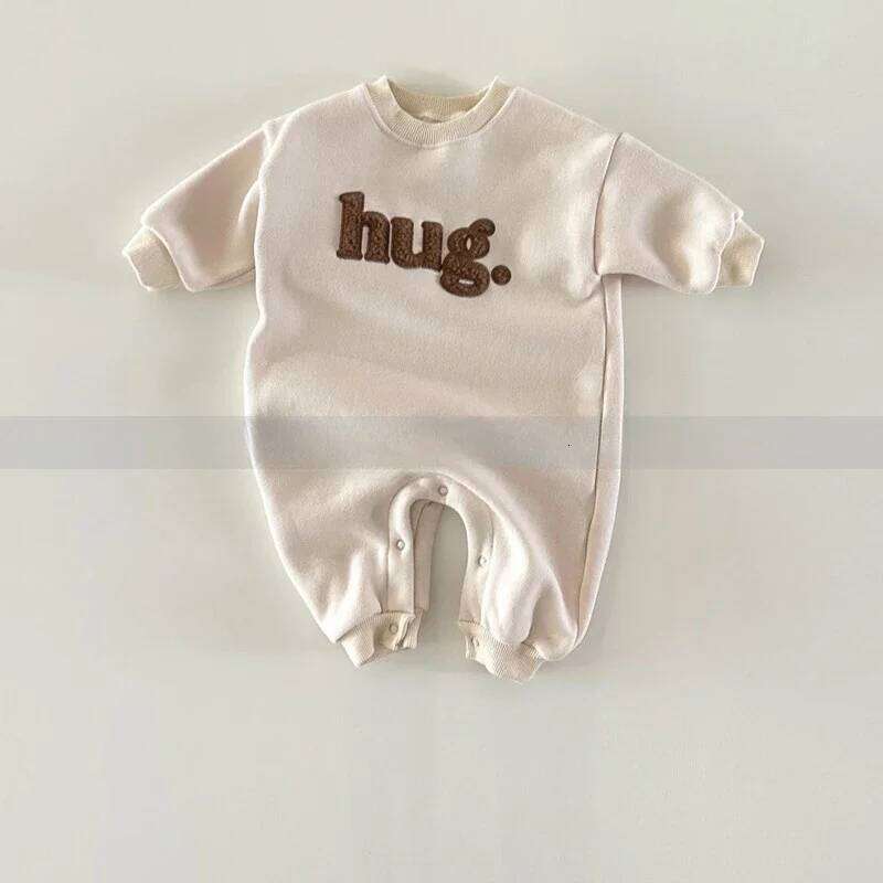 Korean Style Winter Toddler Girls Boys One-Pieces Sweatshirts Jumpsuit Letter Round Collar Fleece Rompers Baby Clothes H51905 Z260306