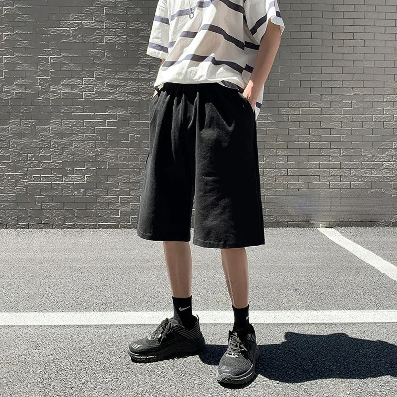Summer Y2K Solid Color Cotton Loose Mens Sports Pants Shorts Street Wear Simple Drawstring Straight Casual Shorts Male 260306