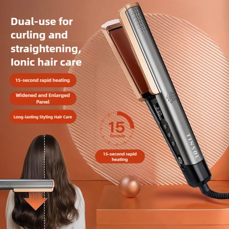 TINSOL 2-in-1 Professional Ceramic Hair Straightener Curl Ionizer with LCD Wide Panel Straightener Temperature Adjustable 260305