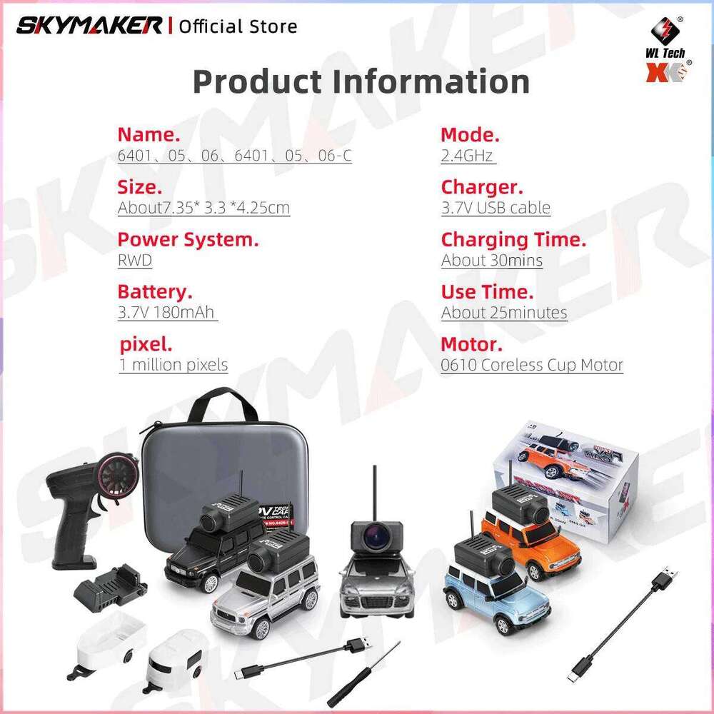 Wltoys FPV APP 1:64 Remote Control Camera 2.4GHz Led Ambient Lights Mini RC Car Toys for Boys Gift C260305