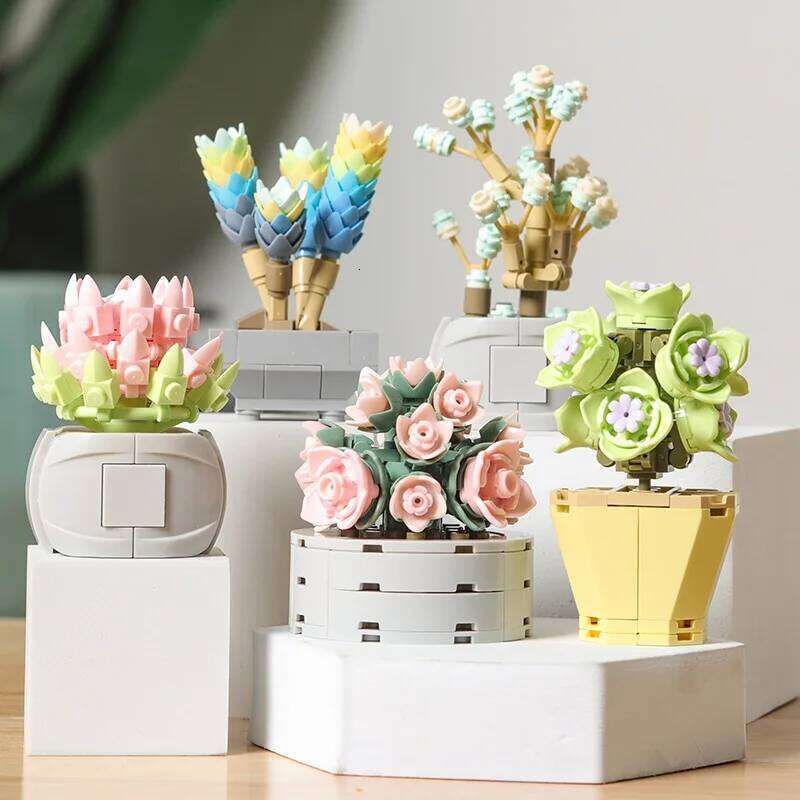 Mini Potted Building Blocks Flowers Succulents Decoration Bonsai Flower Model Ornaments Children's Toys Bricks Holiday Gifts Z260306