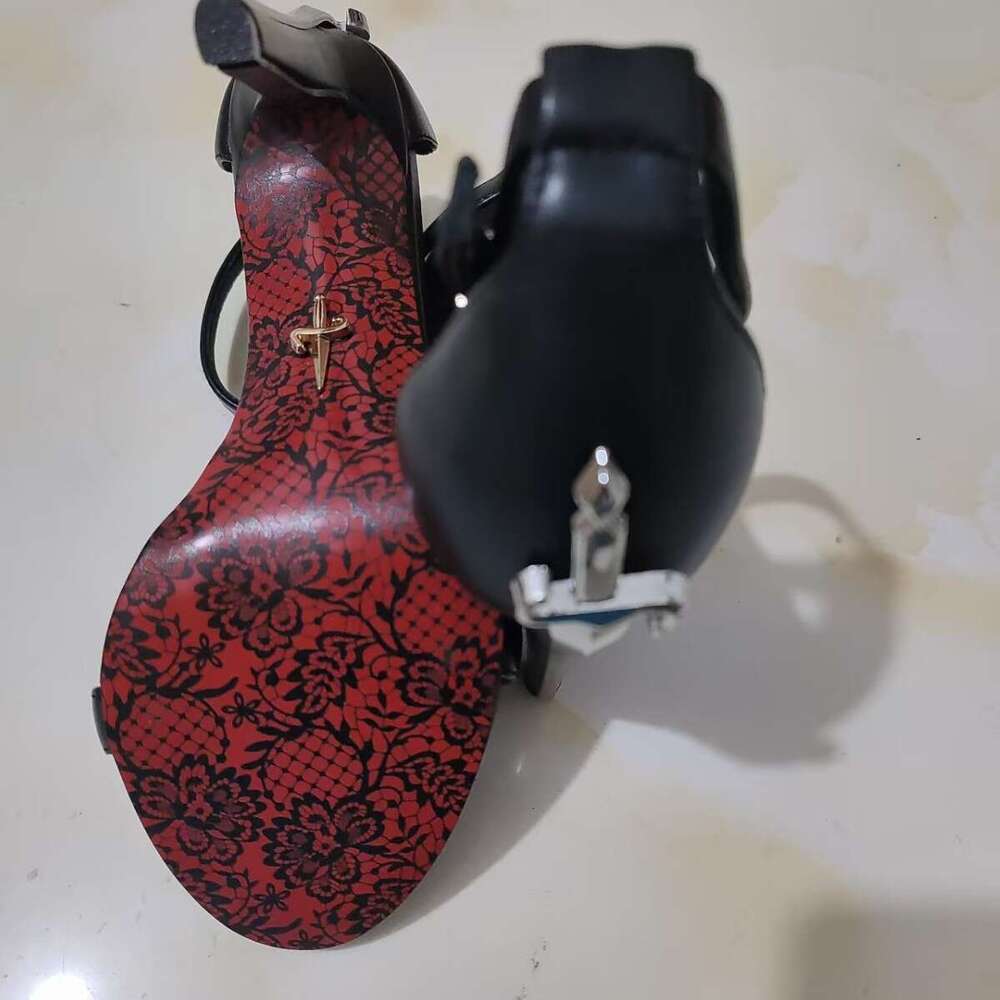 10Cm European And American Style Printed Red Sole Genuine Leather For Women Summer Sexy Elegant Waterproof Platform Super High Heel Sandals - view 4