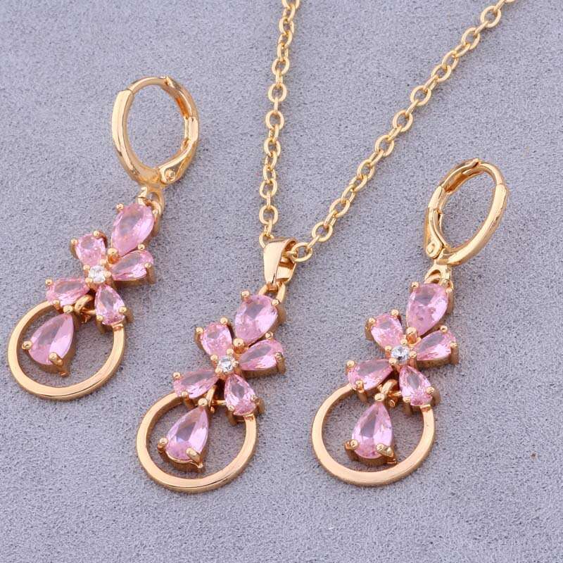 2024 Jewelry Set: European American Cross-Border Best-Selling Accessories Inlaid with Zircon gold Earrings and Pendant Set
