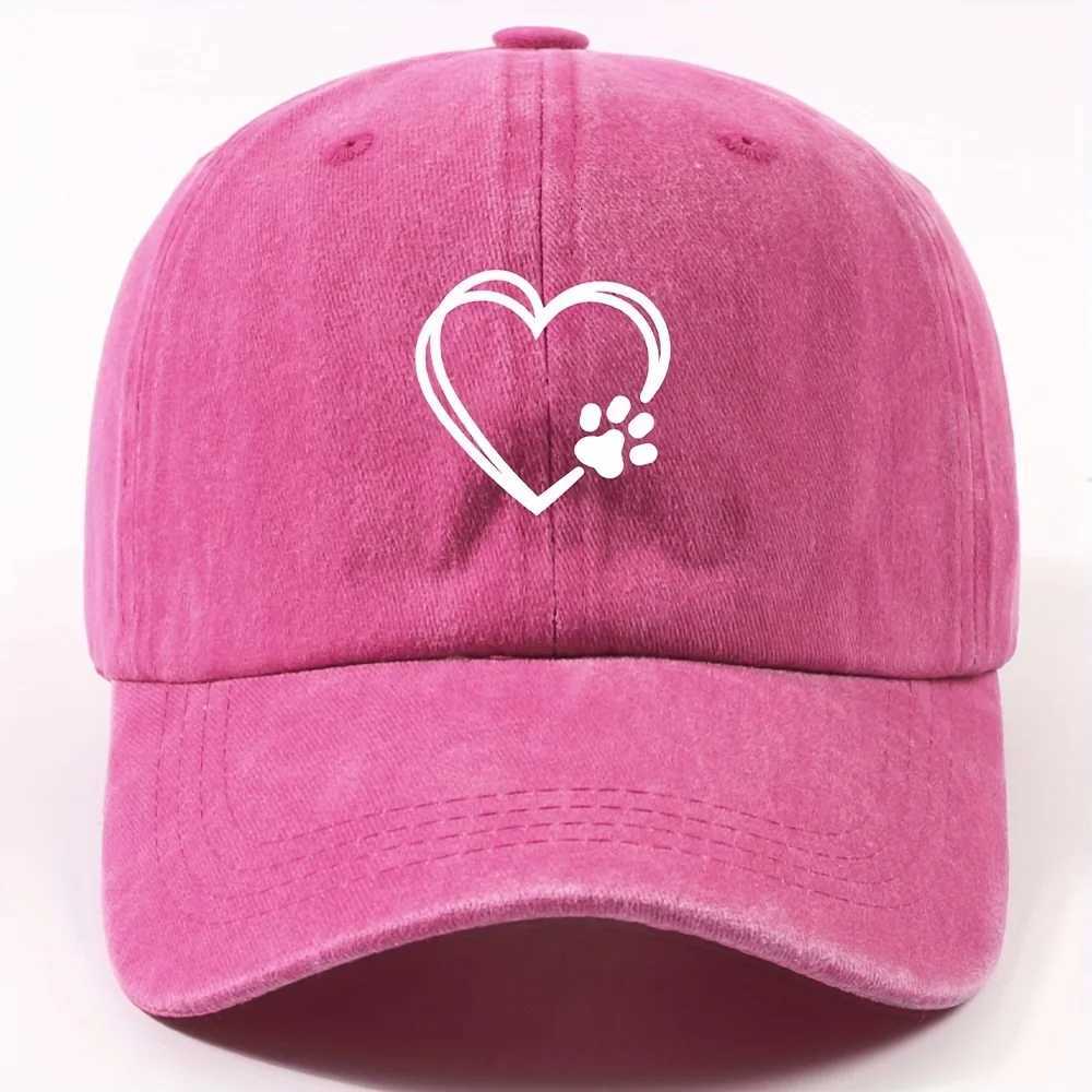 Double layered heart-shaped cat paw printed duckbill cap for both men and women adjustable dad baseball cap street riding cap S260306