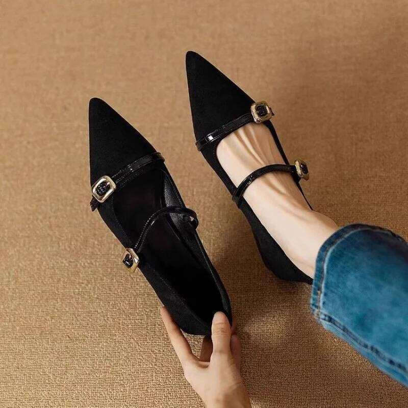 Autumn New French Style Pointed-Toe Leopard Print Mary Jane Shoes-Black Elegant Fashion Shoes with Single Strap for Women