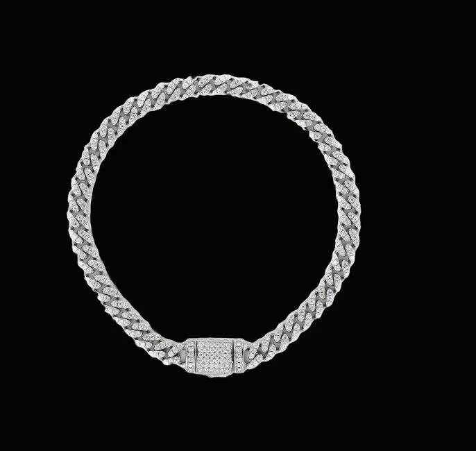 Fashion Jewelry Hip Hop Chain Moissanite Diamond Bracelet 925 Sliver White Gold Cuban Chain