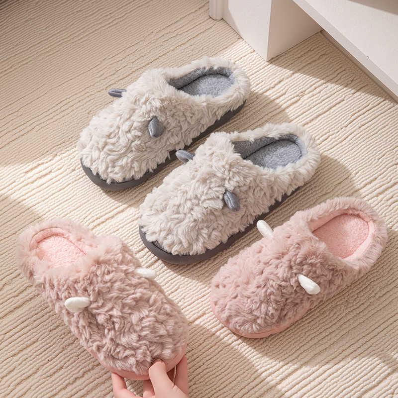 Womens Cotton Slippers Autumn Winter 2025 New Indoor Home Warm Non-Slip Cotton Slippers Mens Ear Style Plush Maternity Shoes S260305