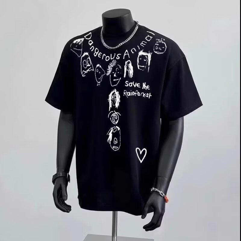 American bad-boy style heavy cotton short-sleeve T-shirt unisex for young men and women summer ins trendy brand street-style loose round-neck top