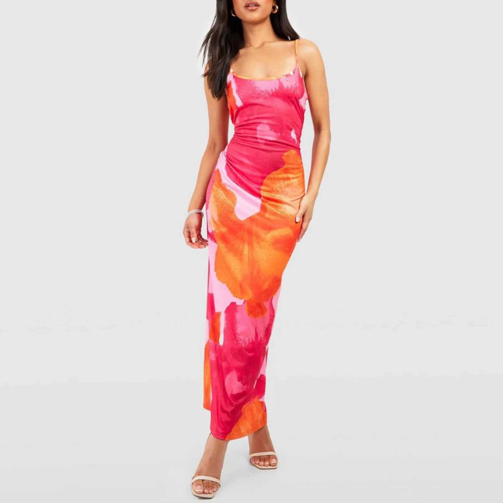 hirigin Women Floral Print Maxi Cami Dress Spaghetti Strap Flower Boho Long Dress Bodycon Sleeveless Colorful Summer Sundress X260306