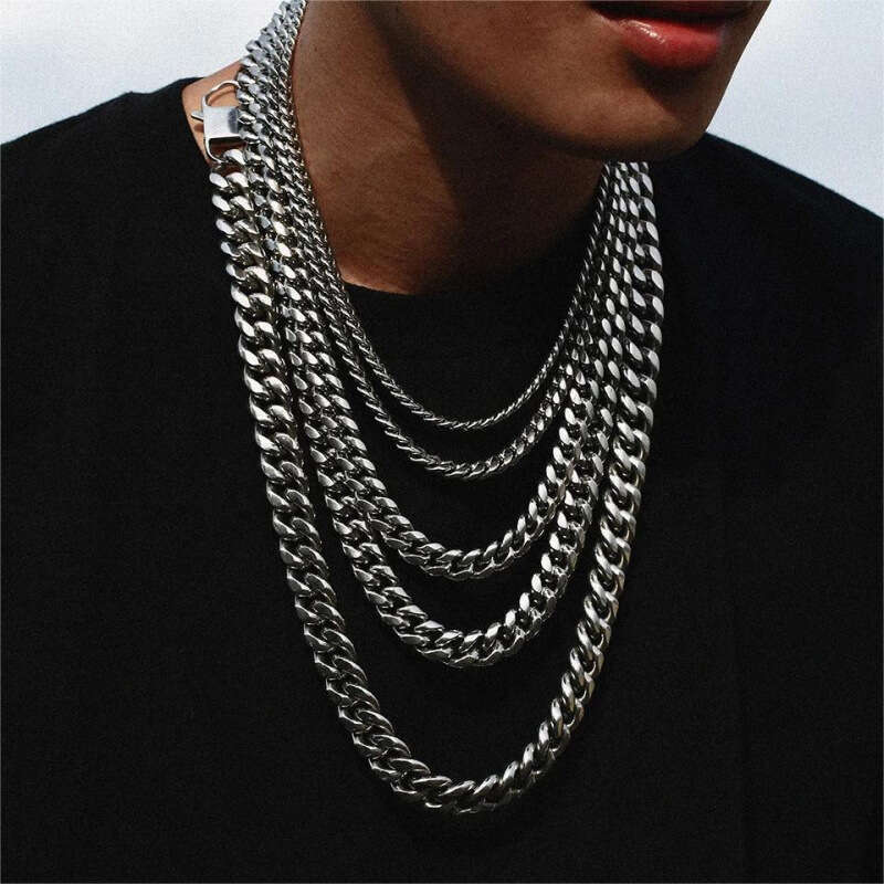Cuban Necklace Unisex Ins Style Hip Hop European American Stylish Washed Colorless Thick Men's Chain