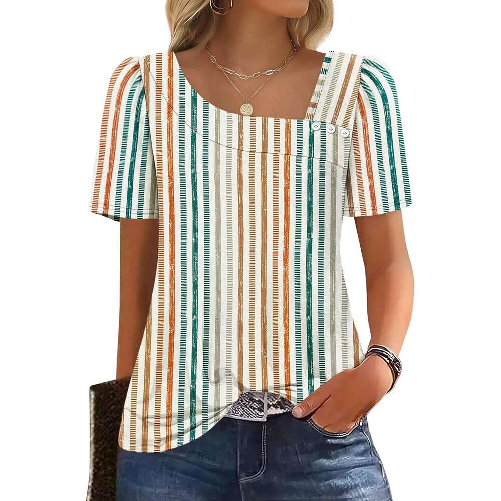 Womens Summer Tops Short Sleeve Shirts Square Neck Spring Outfits Designer 2026 Fashion Clothing Blouses