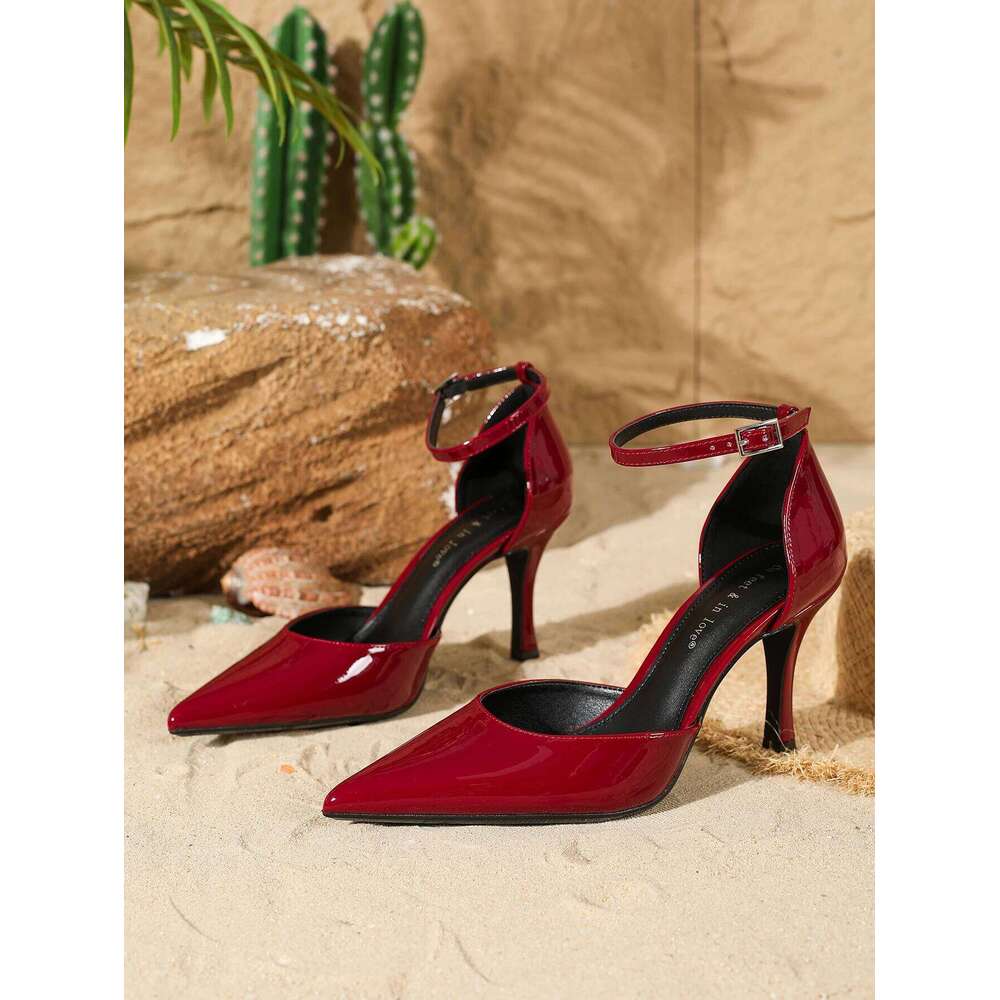 Women's Burgundy Fashion Patent Leather Pointed-Toe heels