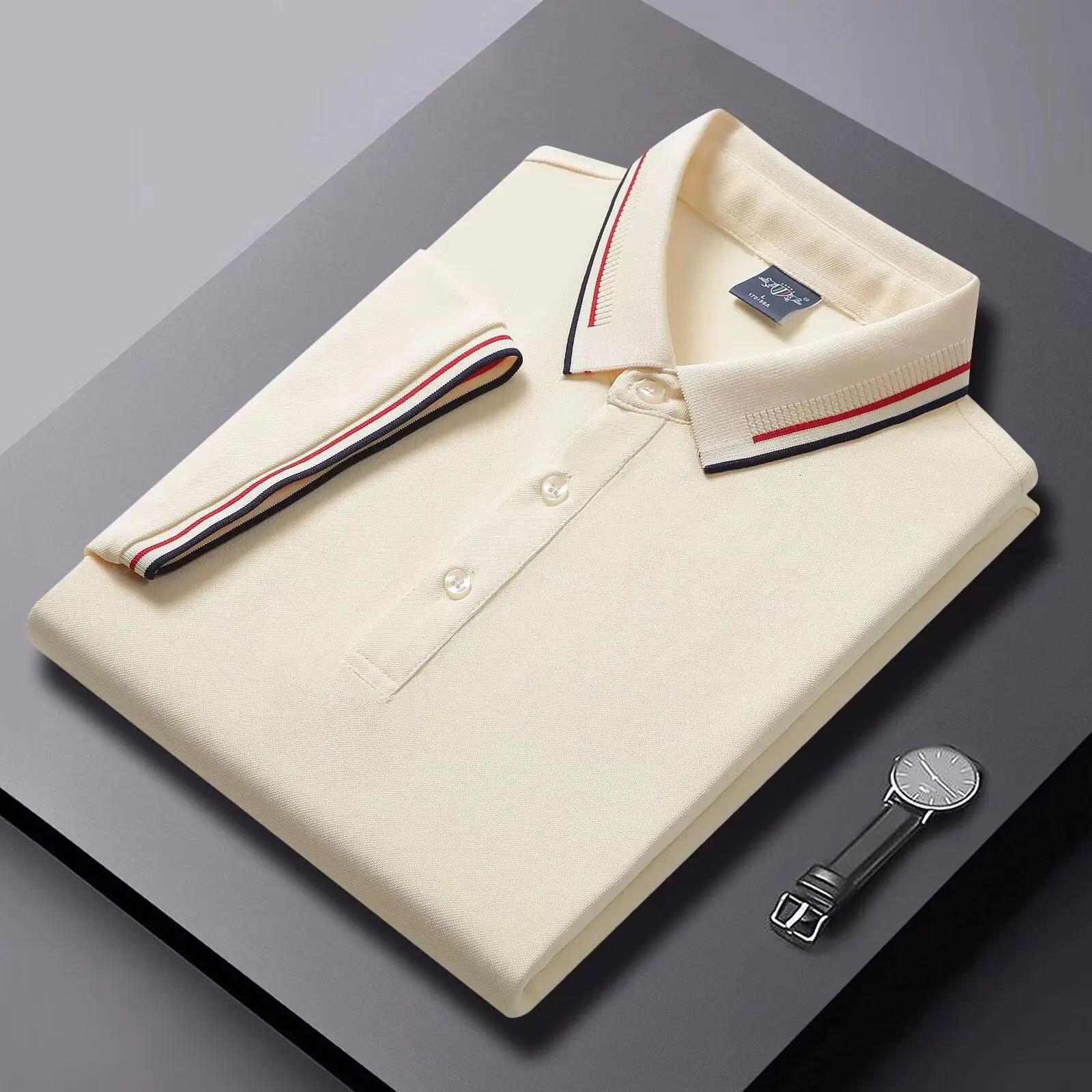 Mens POLO T-shirt Short sleeve shirt 5XL high stretch ice silk summer business casual non-ironing solid color anti-wrinkle 260304