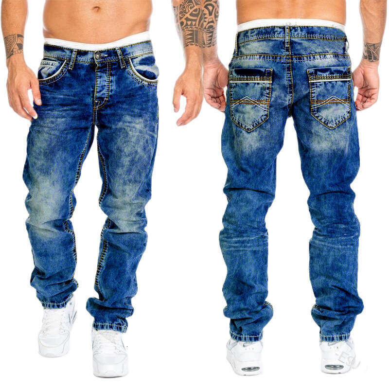 Cross-Border Source European and American New Trendy Fashion Casual Open Stitch Long Straight Men's Pants Hip-Hop Jeans