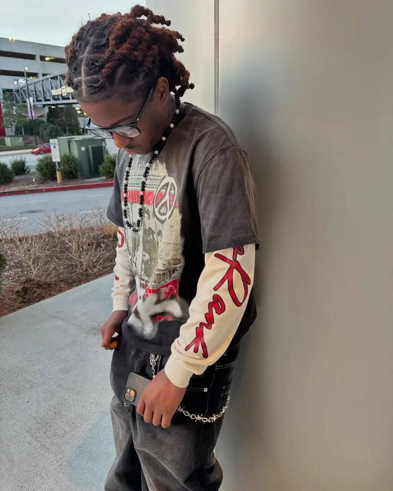 Y2k High Street Clothing Harajuku Letter Pattern Oversized T-shirt Mens Trendy Fashion Casual Loose Two Piece Top 260304