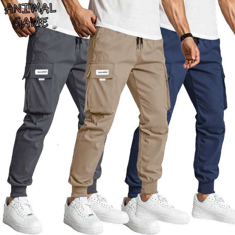 Spring Men's Cargo Trousers Long Sports Sweatpants Elastic Waist Casual Drawstring Streetwear Baggy Pants for Men