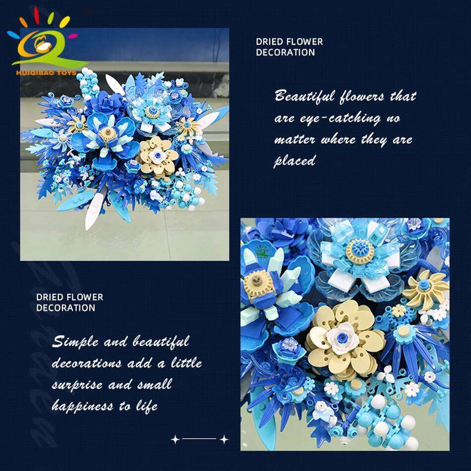 HUIQIBAO 917PCS MOC Blue Flower Model Building Blocks 3D flores Bouquet Potted Plants Bricks Kits Children DIY Toy Home Decor Z260306