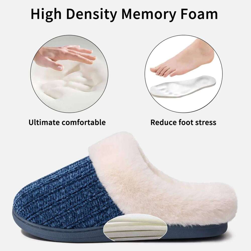 Litfun Winter Fluffy Non-slip Cozy Cotton Closed Back Indoor Slides Furry Warm Outdoor Women's Slippers