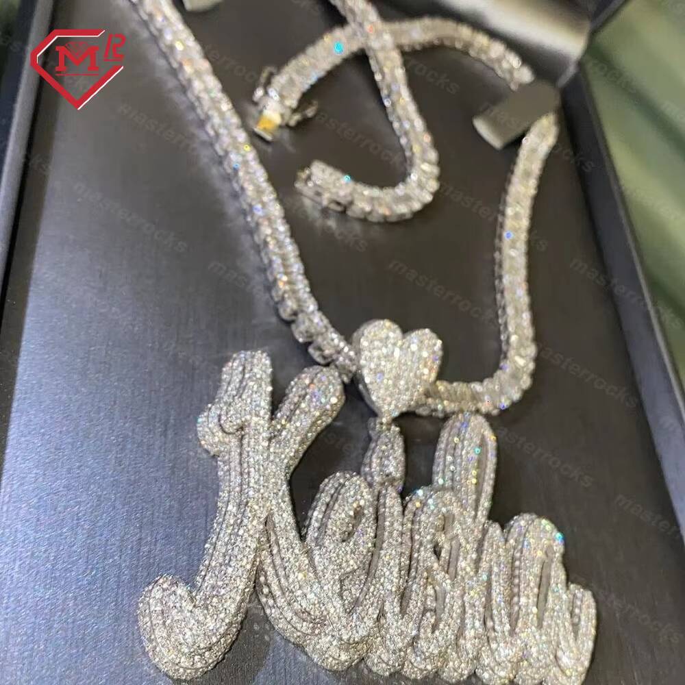 Gra Certificate Custom Moissanite Pendant Name 925 Silver Fully Vvs Iced Out Hip Hop Moissanite Pendant