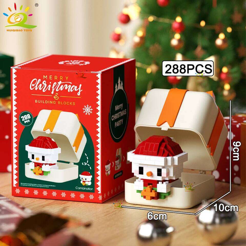 HUIQIBAO MOC Christmas Model Elk Deer Santa Claus Building Block City Snow House Xmas Tree Bricks Set Toy for Children Kids Gift Z260306