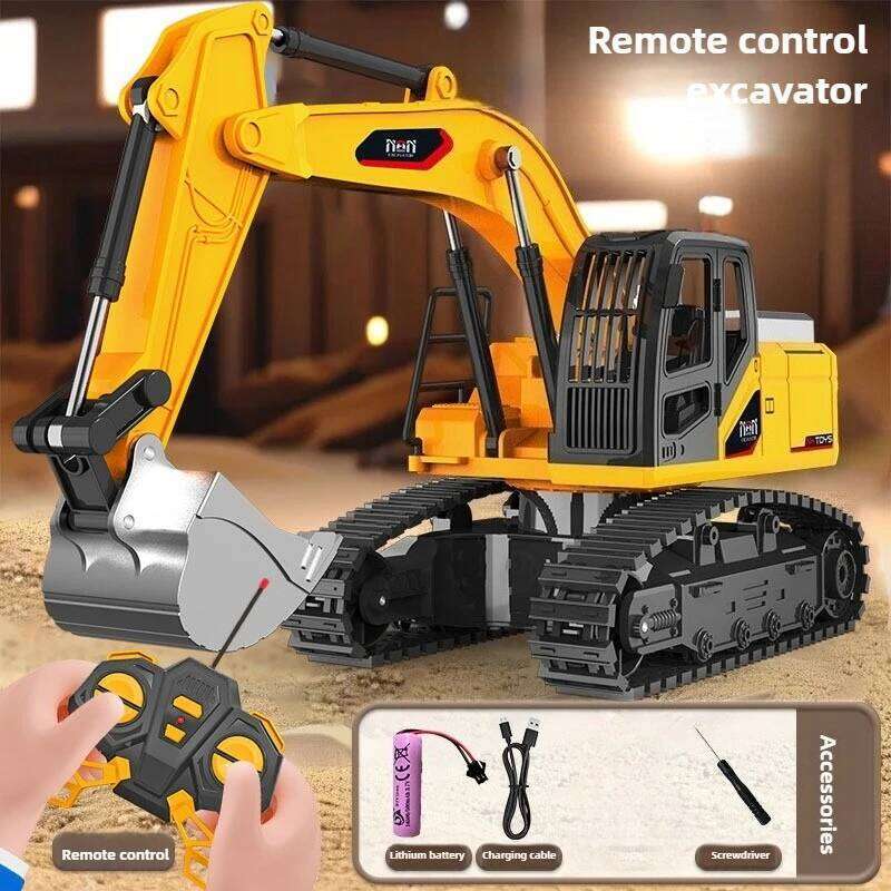 Children Alloy Remote Control Toys Simulation Electric Excavator Engineering Vehicle with Light RC Cars Model for Kids C260305