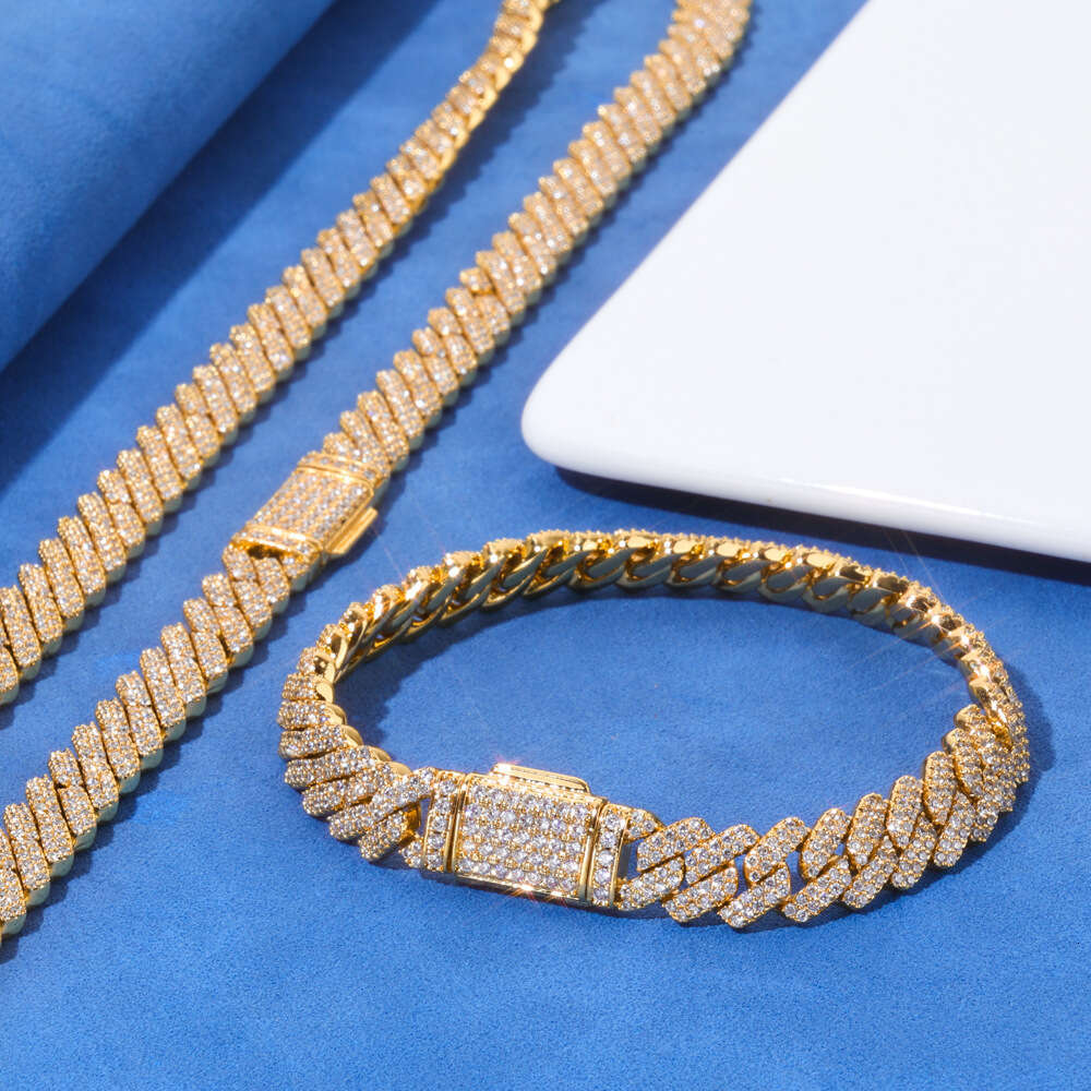 European and American Hip-Hop Cross-Border 8mm Double Row Diamond Cuban Chain Trendy Versatile Rhombus Bracelet for Men High-Quality Jewelry