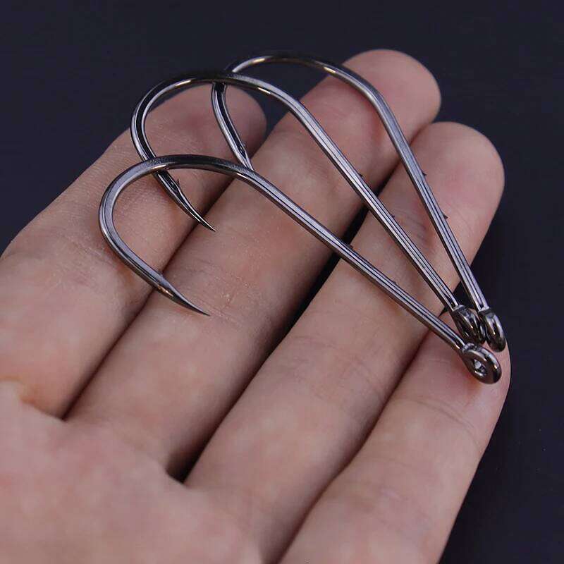 50pcs/lot hooks long shank anti-rust high carbon steel double bait keeper barbs fishhooks for fresh&saltwater fishing Y260305