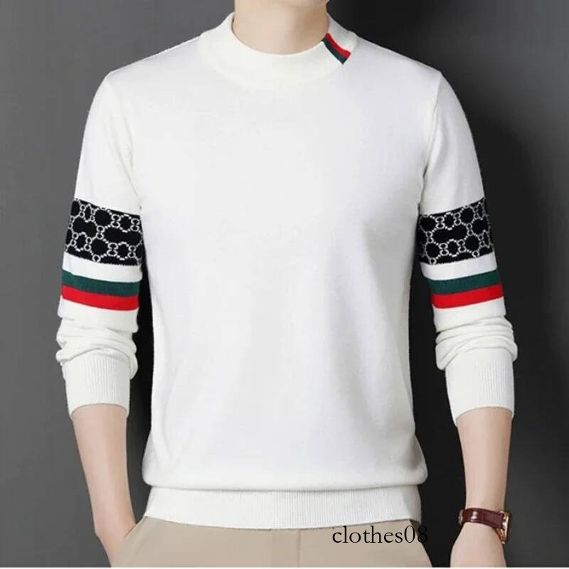 High end brand knitted sweater men's autumn winter trend European casual letter jacquard design round neck pullover