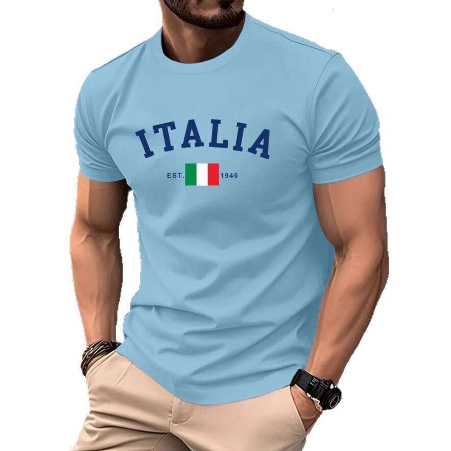 2025 New European and American Export Casual Versatile Fashionable Men's Italian Print Short Sleeve T-Shirt