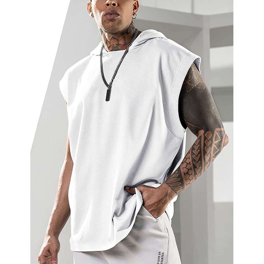 2026 New European and American Amazon Pullover Sports Casual T-Shirt Trendy Sleeveless Hooded Loose Men's