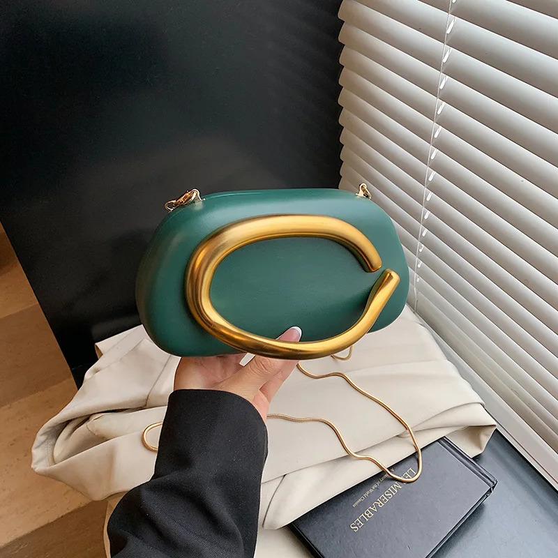 Clutch Bag Metal Handle n Evening Round Box Chain Elegant Woman Shoulder Bags PU Crossbody 260227
