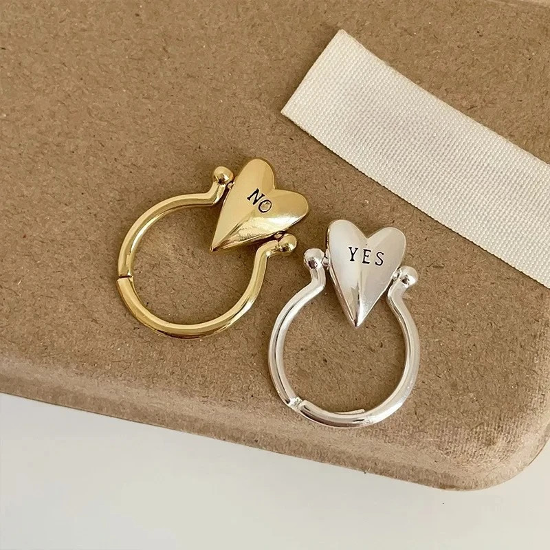 Smooth Rotatable Heart Ring for Women Men Vintage YES or NO Letter Adjustable Finger Rings Niche Couple Jewelry Accessory 260304