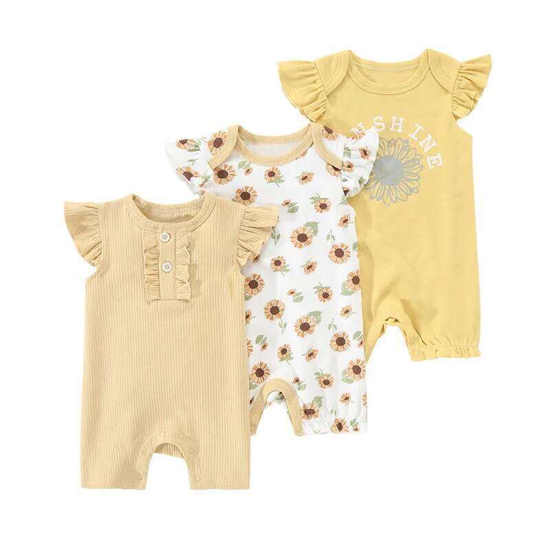 3Pcs/lot Baby Boy Bodysuit Short Sleeve Cotton Newborn Clothes Cartoon Summer Toddler Overalls Sets Z260306